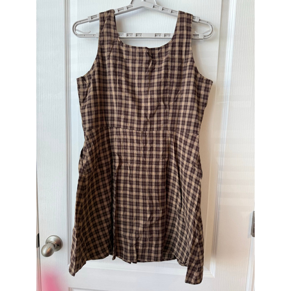 Women's Disturbia Brown & Beige Plaid Pinafore Mini Dress US 10 - Picture 2 of 10
